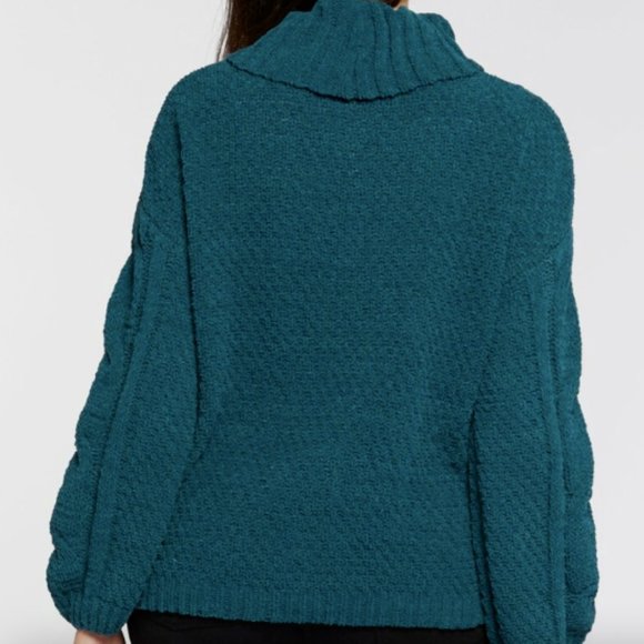 Seven 7 Cable Knit Cowl Neck Chenille Sweater Womens XL - Teal Green - NWT - Picture 2 of 5